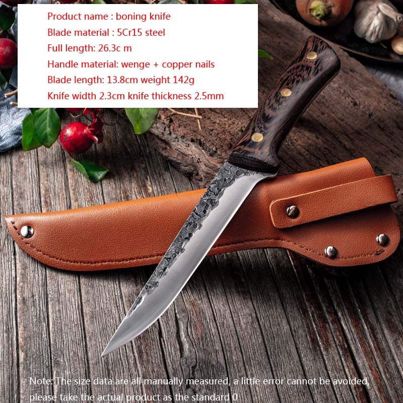 Forged Boning Knife Handmade Kitchen Knife Set Stainless Steel Fishing Butcher Meat Fish Sushi Knife Fruit Vegetables Knives: knife with cover 2
