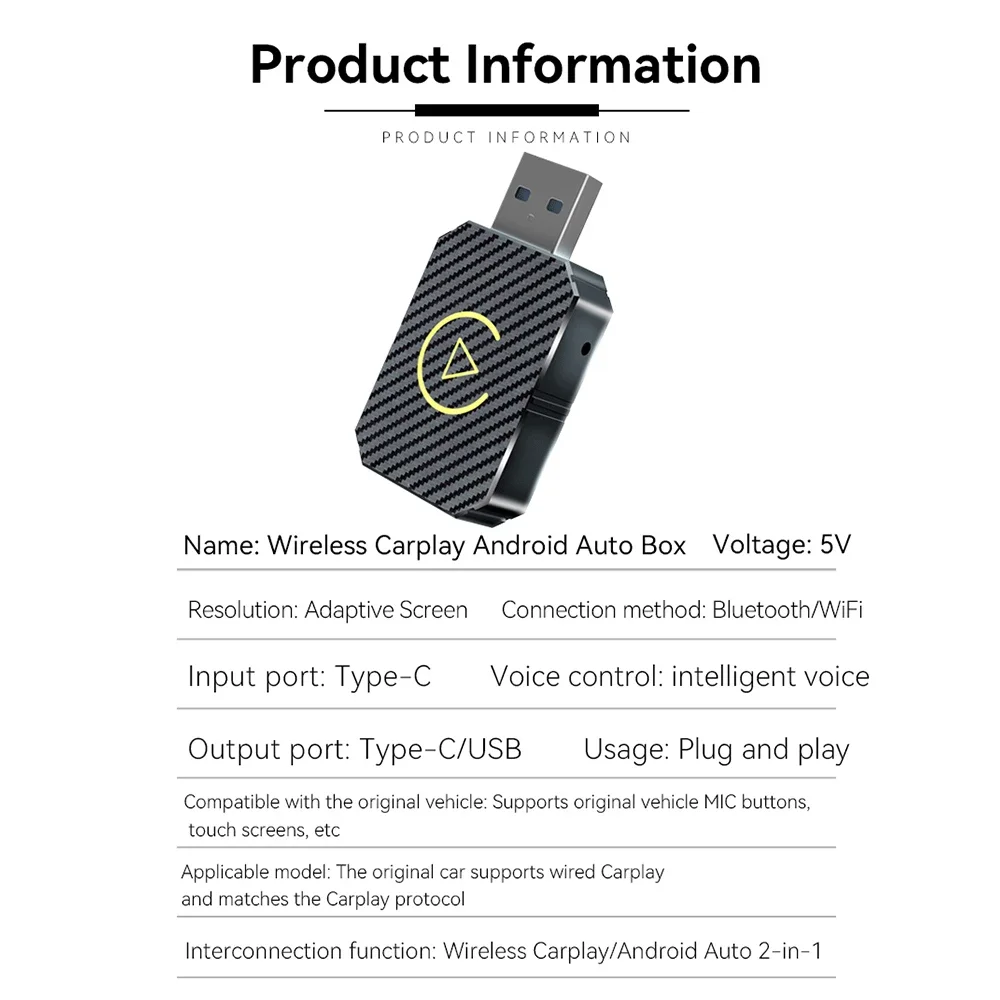 2-in-1 kabelloser CarPlay-Adapter und Android Auto Wireless-Adapter, Typ-C/USB Plug & Play Carplay Wireless-Adapter Auto Connect
