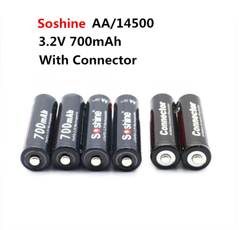 4PCS Soshine 3.2V 700mAh LiFePO4 battery AA 14500 battery pilas rechargables Protected With Battery Case and connectors