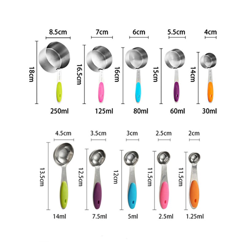 Measuring Cup Spoon Set Stainless Steel Metal Liquid Ingredients Kitchen Utensils Food