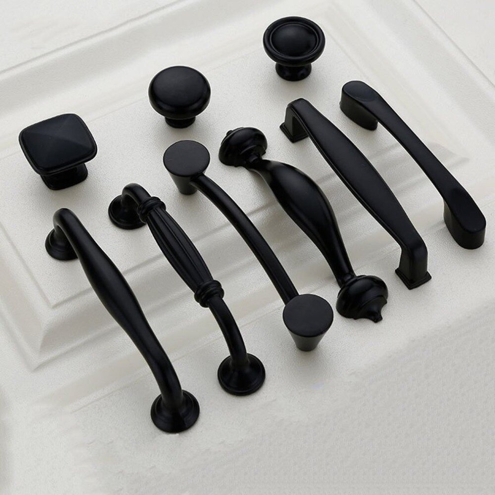 Euro-style Zinc Alloy Matte Black Cabinet Drawer Door Handle Kitchen/Bathroom/Wardrobe Knob Door Hardware Black Door Handles