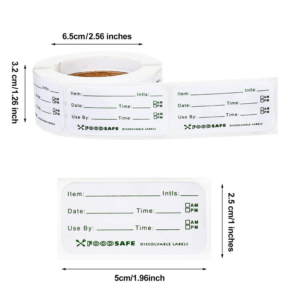 Etichette per alimenti dissolvibili di cibo sicuro 1x3 ''adesivi per congelatore per la conservazione della cucina perfetti per contenitori riutilizzabili-250 etichette per rotolo