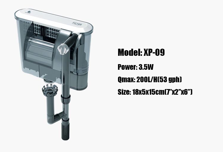 110v 220v External hang on Power filter transparent aquarium fish tank surface skimmer function mini nano: XP09 for 40cm tank / 110v 60Hz