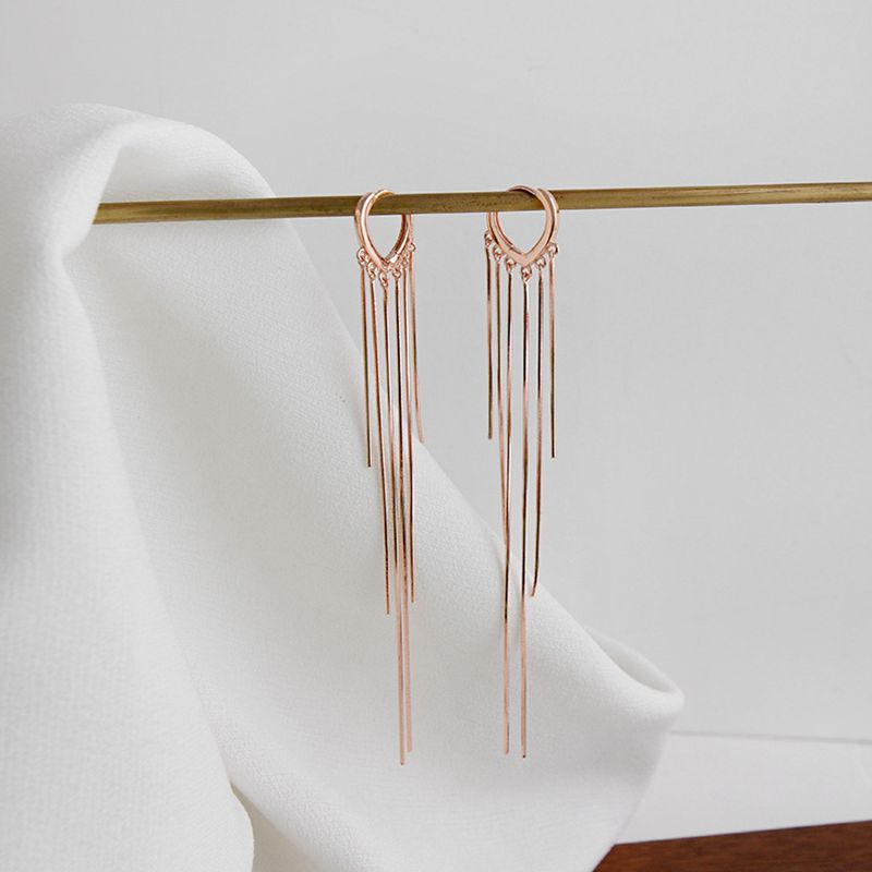 Silvology 925 Sterling Silber Schlange Kette Herz Lange Quaste Ohrringe Rose Gold Französisch Ohrringe für Frauen Partei Schmuck: Rose Gold