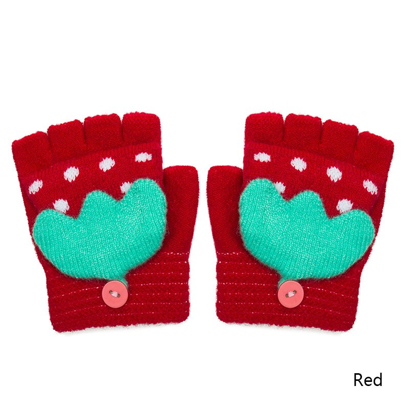 Hermosos guantes de invierno para bebés REAKIDS, guantes de algodón con solapa y dibujos animados bonitos para niños, guantes cálidos tejidos con solapa, guantes para chicos y niñas, mitones: Red