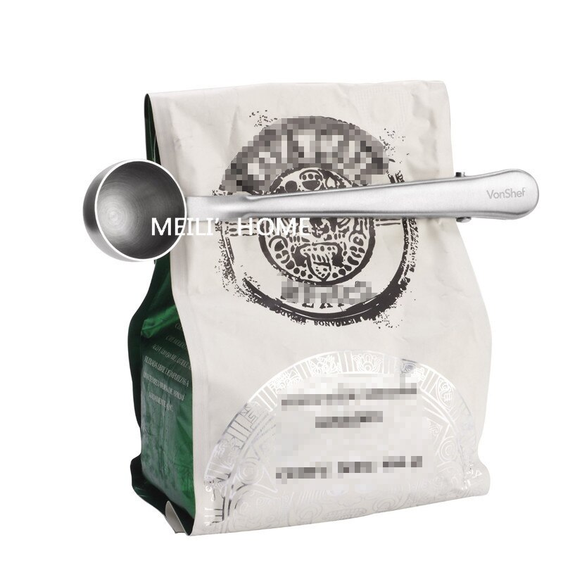 1 pc multifunksjons kaffeskjeer i rustfritt stål med klips kaffe te måleskje 1 kopp malt kaffe måleskje