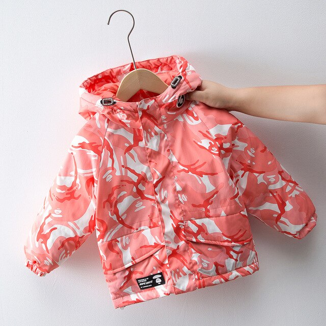 Dzieci zima moda płaszcze moro gruby kapturem 90% puch kaczy ciepłe kurtki dla dziewczyna/chłopiec długa parka odzież wierzchnia: camouflage pink / 7T
