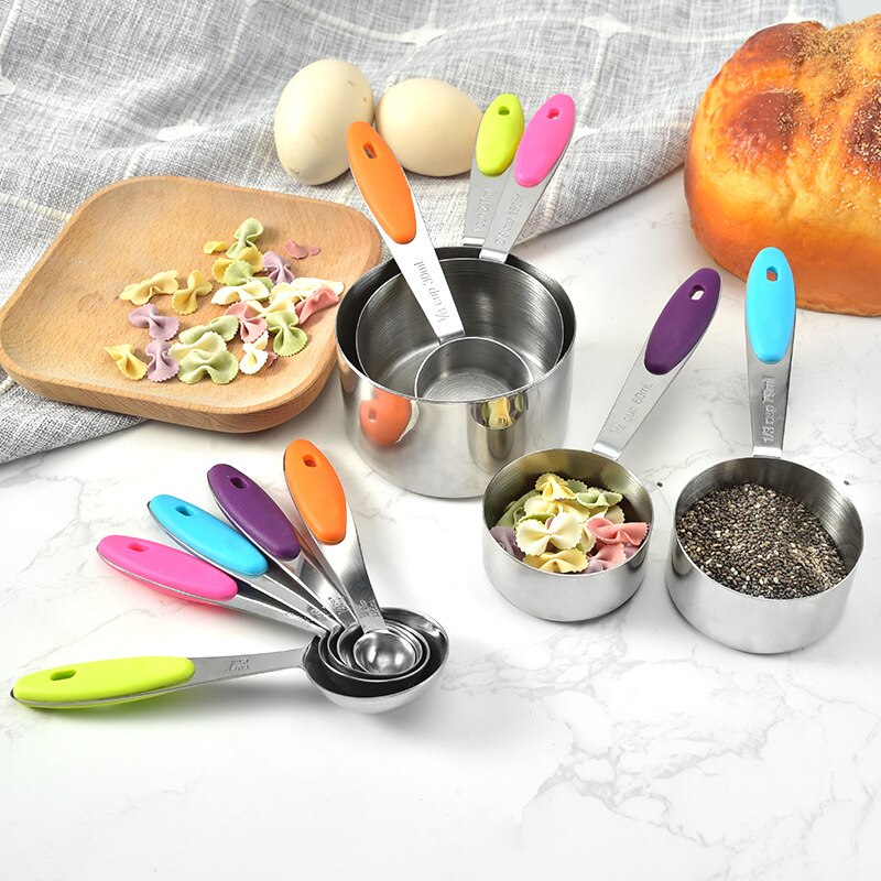 Stainless Steel Measuring Cup Measuring Spoon Set Baking Tool with Engraved Measuring Spoon Measuring Cup 10 Piece Kit