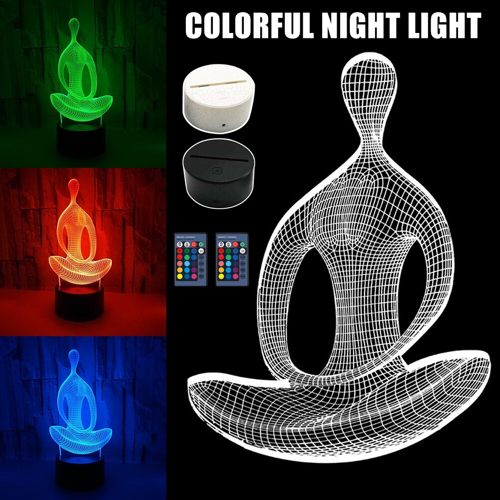 3D Illusion Yoga Meditatie Nachtlampje 7 Kleur Veranderende Led Desk Tafellamp Speelgoed UD88