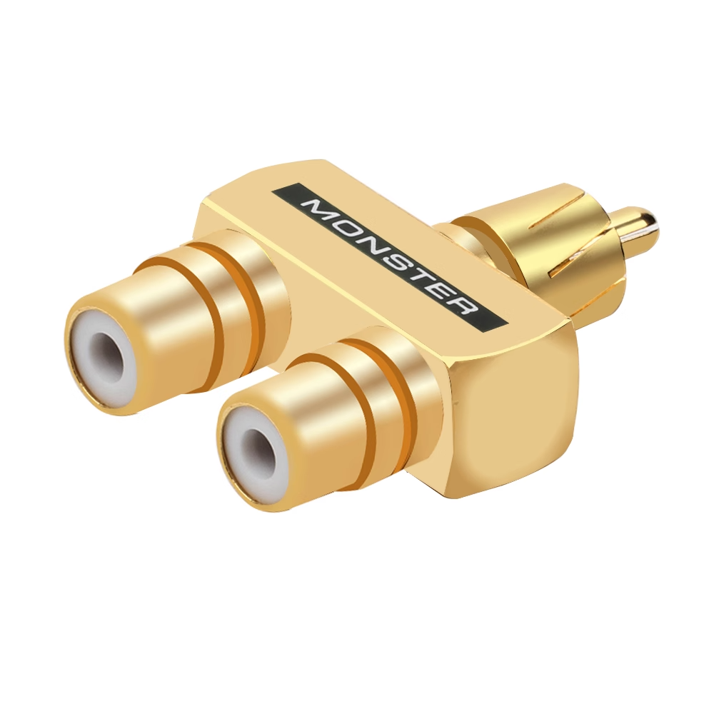 RCA-Adapter, 90 Grad rechtwinkliger Stecker, 1 RCA-Stecker auf 2 schnallen-Buchse, Audio--Video-Y-Splitter, Metallstecker für TV-Lautsprecher: Gelb