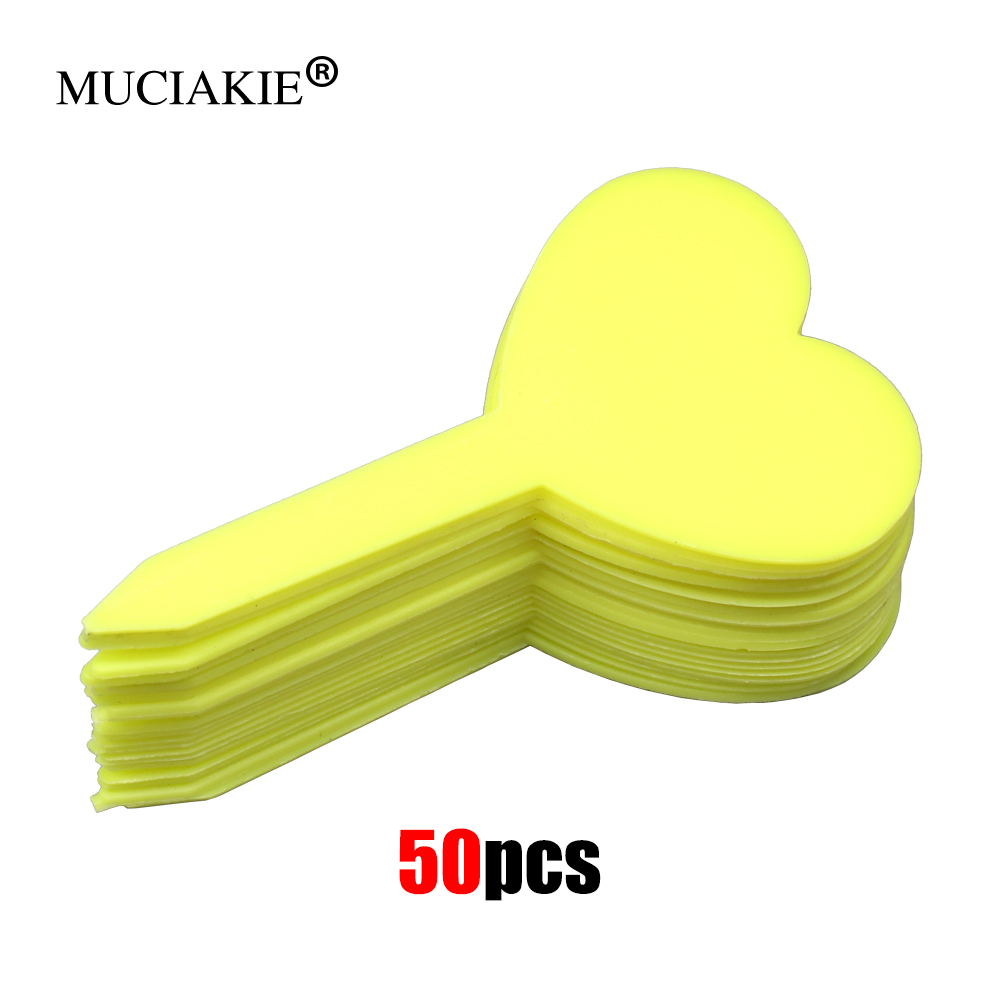 MUCIAKIE 50PCS Gardening Plant Heart Shape Waterproof Thick Tags Reusable Flower Label Markers Tools Garden Seedling Tray Mark: Yellow
