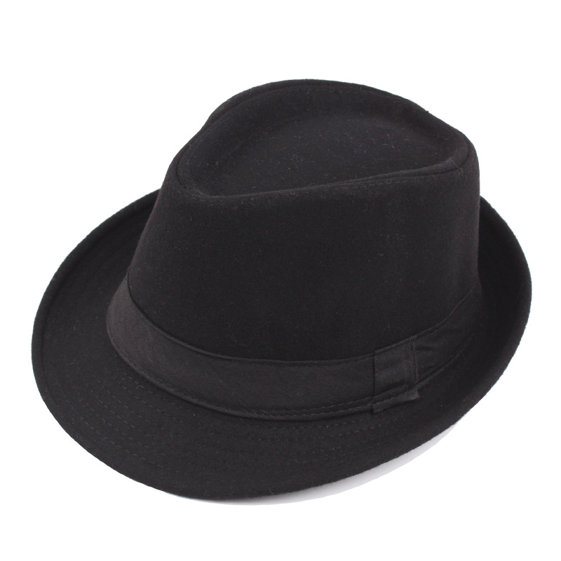 Vinter hat bred randen fedora jazz hat mænd udendørs hat retro bowler hatte gorro: Sort