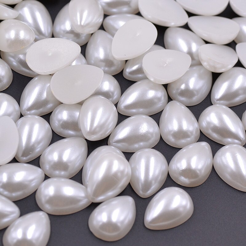 JUNAO, 500 Uds., 6x10mm, cuentas de perlas blancas en forma de gota, cuentas de media perla con parte trasera plana para álbum de recortes, joyería, ropa, artesanías, 500 Uds.