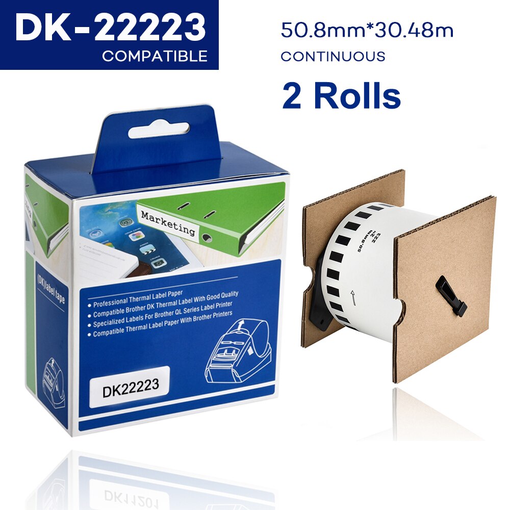 2 rollos de papel térmico Compatible con impresora de etiquetas Brother, DK-22205 continuo, troquelado, etiquetas de dirección estándar para QL570, DK-11204: 2Rolls DK-22223