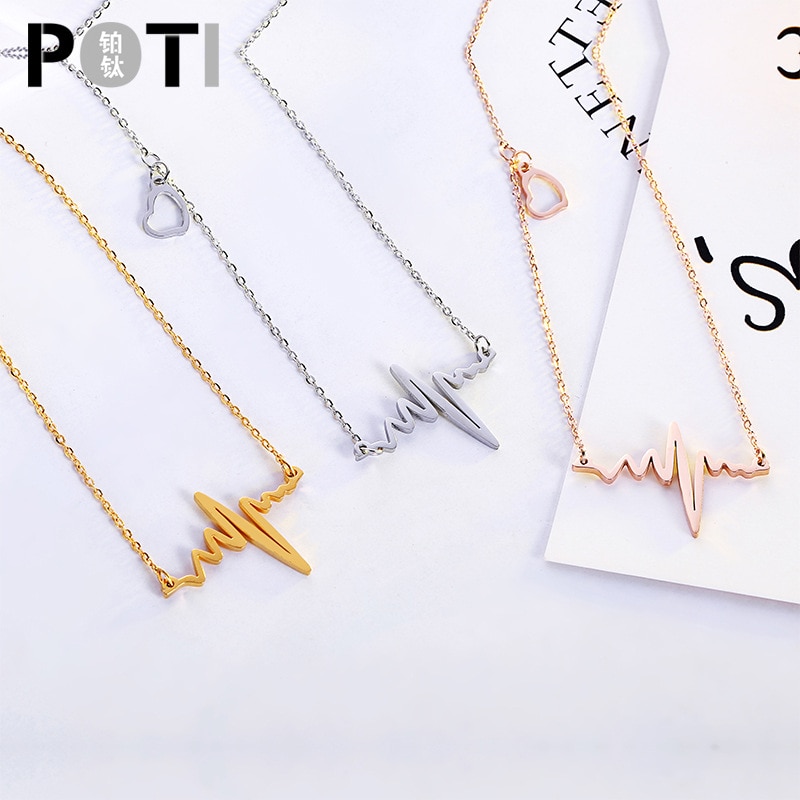 TSHOU358 Punk electrocardiogram non-fading titanium steel jewelry woman clavicle chain stainless steel necklace