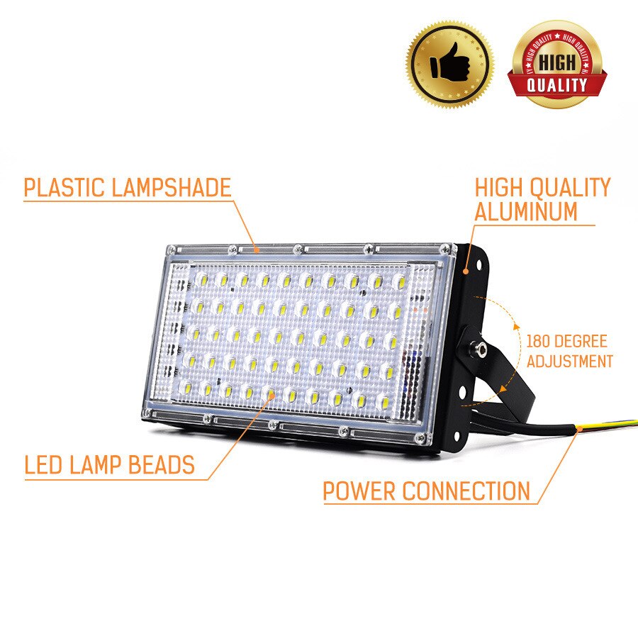 ledet flomlys 50w utendørs veggreflektorlampe hage flomlys vanntett  ip65 søkelyset belysning  ac220v rgb floodligt