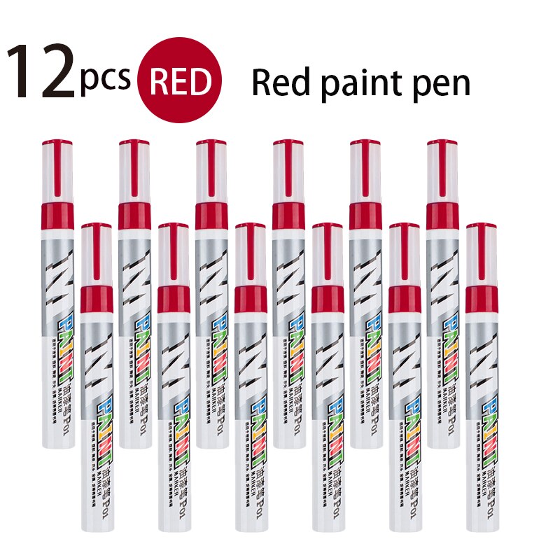 Color Waterproof Paint Marker Glass Plastic Ceramic Wood Metal Paper Car Paint Scratch Repair Pen Graffiti Tires Do Not Fade: 12 red pens
