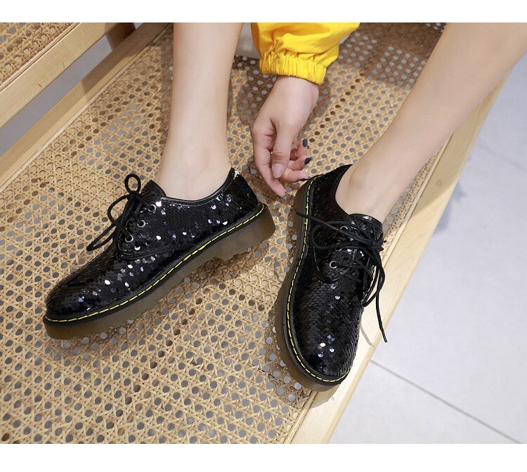 Whitney wang lente stijl bling bling pailletten flats dames stijlvolle oxfords schoenen: Zwart / 35