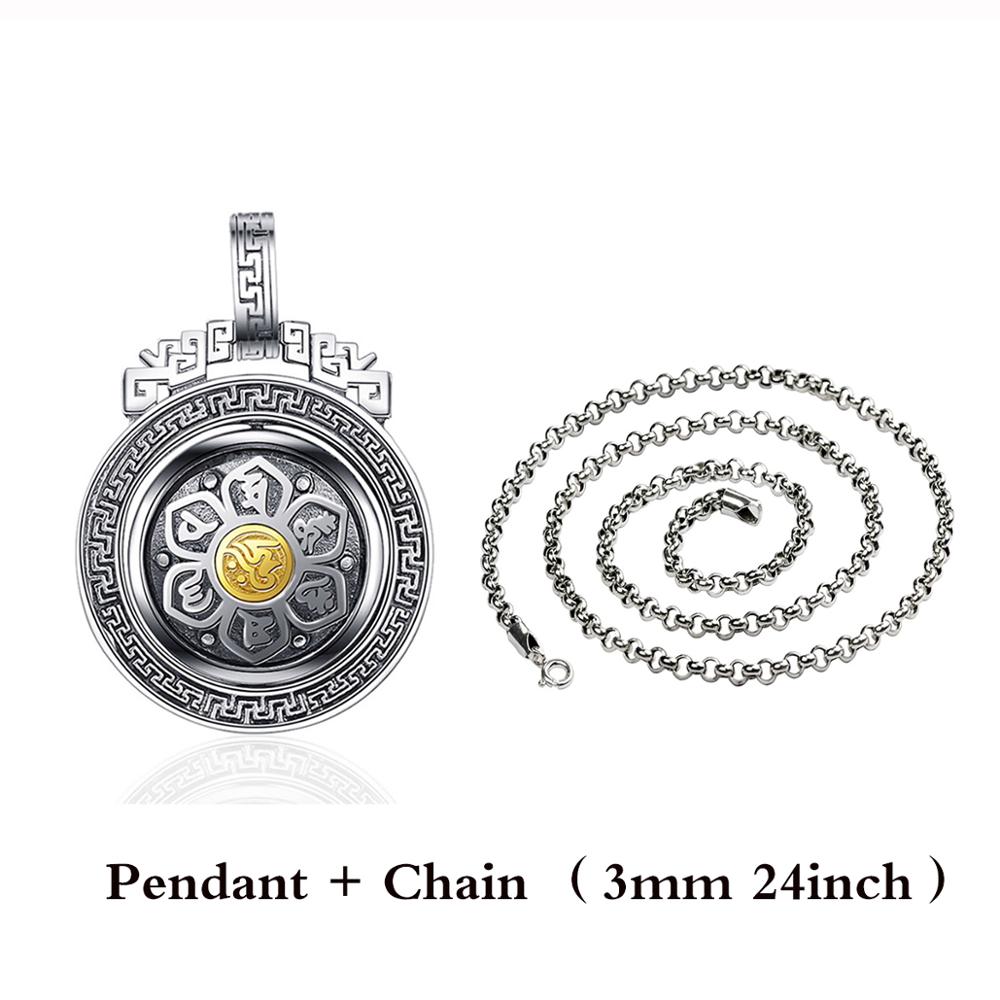 Balmora 925 prata esterlina 360 rápida rotação seis words susutra pingentes & colar para mulher budismo legal moda jóias: 24inNecklace Pendant