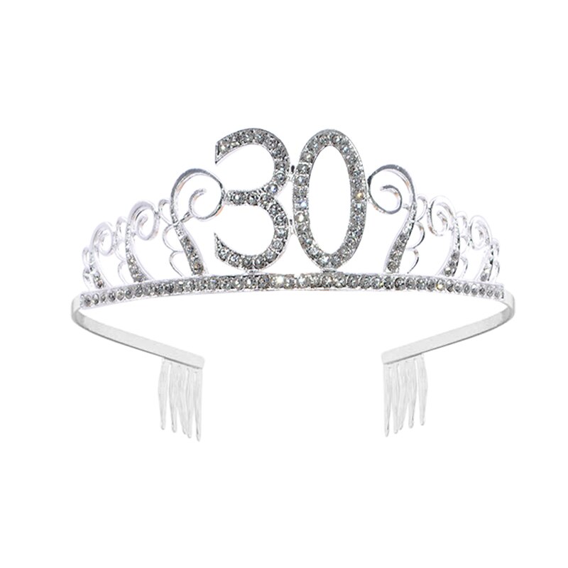 1pc kvinder fødselsdag krone sølv rhinestone tiara krone pandebånd til 18 21 30 40 50 år gamle fødselsdag dekoration hår tilbehør: B03