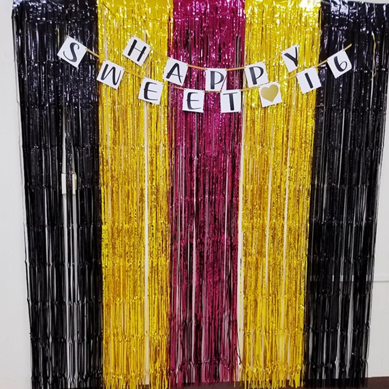 2 stuks 1 m* 2 m rood metallic klatergoud gordijnen feest achtergrond gordijn glanzend gordijn folie franje gordijn decoraties achtergrond opknoping streamer voor Kerstmis Halloween verjaardag bruiloft verloving prom
