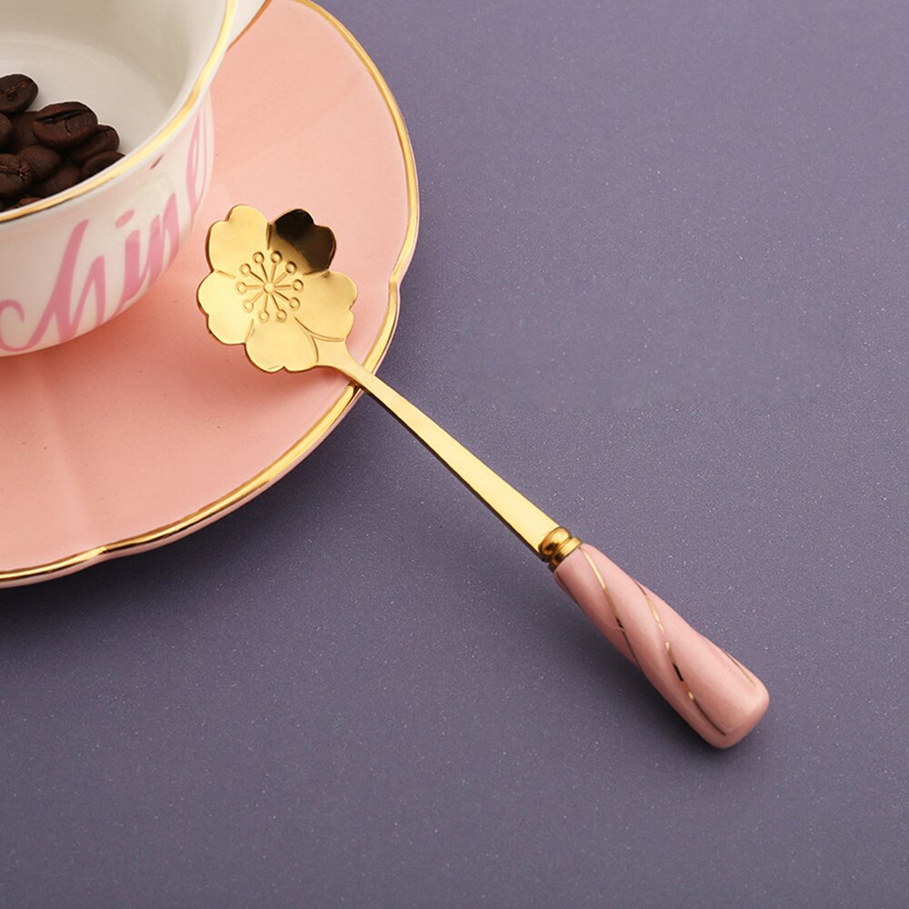 Flower Spoon Ceramic Handle Stainless Steel Tea Coffee Spoon Teaspoons Coffee Stirrers Mixing Spoon Drink Tableware: 7