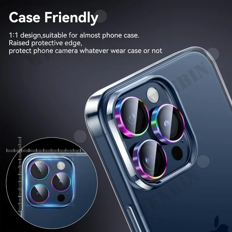 Protector de lente de cámara para iPhone 16, 15, 14, 13, 12, 11 Pro Max Plus, Mini cristal Protector de Metal de diamante para lente de iPhone, 2 uds.