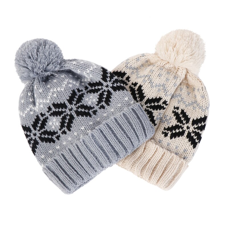 Gorro con pompón de copo de nieve para hombre y mujer, gorro grueso de punto cálido de invierno coreano, de San Valentín, novedad