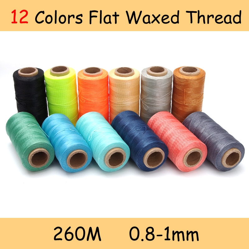 12 färger 260m 1mm platt vaxad vaxtråd 150d/16 sladdar sömnad hantverksverktyg handsömmar för diy-läder