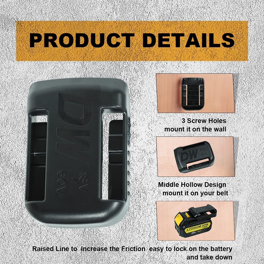 2/3 pcs for Dewalt 18V 20V 60V Battery Holder Wall Storage Mounts Stander Mount Display Hanger Dock Battery Belt Buckle black