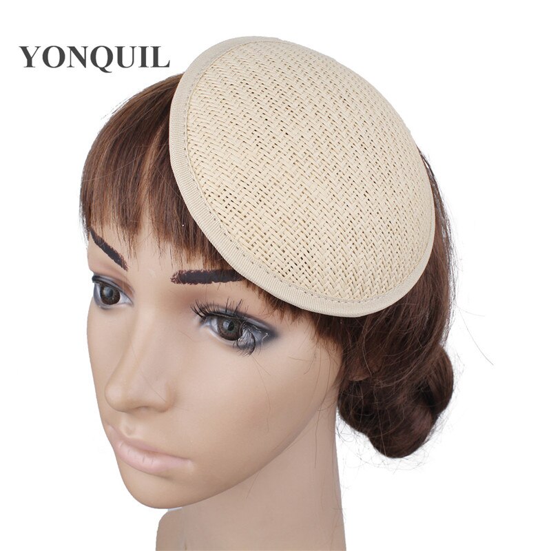 Beige solid 13CM round Imitation Sinamay fascinator base material cap DIY hair accessory millinery decorative Ladies party hat