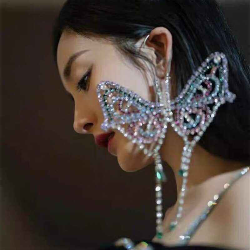 Super Große Einzel Ohrringe Anhänger Luxuriöse Schmetterling Farbe Übertreibung Lnsect Glänzende Persönlichkeit Party