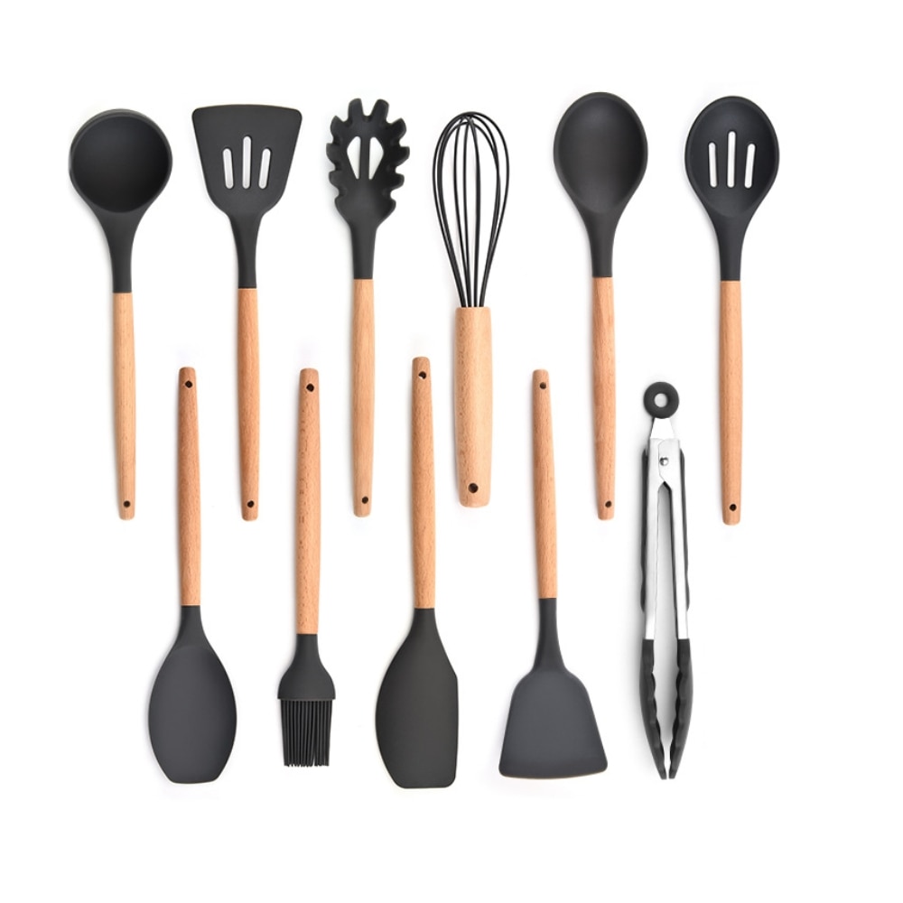 9/11Pcs Silicone Cooking Utensils Set Non-stick Spatula Shovel Wooden Handle Cooking Tools Set Kitchen Tools