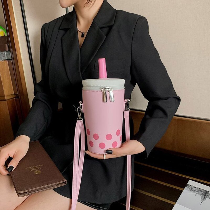 Grappig Stro Melk Thee Cup Vrouwen Handtassen Leuke Meisjes Kleur Contrast Geek Crossbody Tas Individuele Cup Vorm Schoudertassen