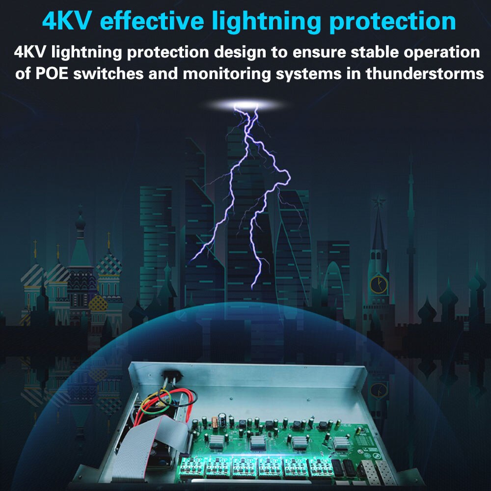 8Port POE Ethernet Switch 52V VLAN 10/100Mbps IEEE 802.3 Af/at Standard Network Switch POE for CCTV IP Camera Wireless AP 250M