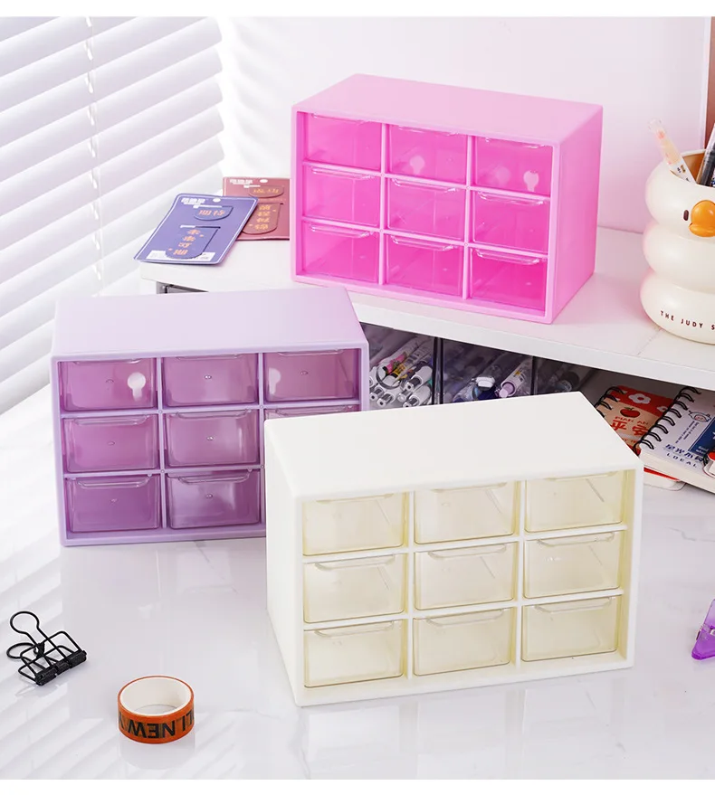 9 Grid drawer organizer Transparent Small Drawer Partitioned Student Desk Wall-mounted Sundries Storage Box Cute