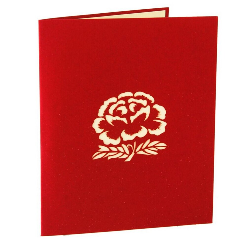 3D Pop Up Postcard Birthday Christmas Year Folding Kirigami Card for Wedding Valentine's Day Peony Pattern Greeting Cards