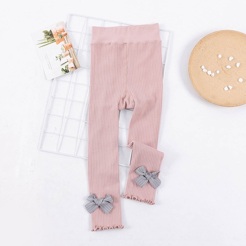 Girls Leggings Spring Autumn Cotton Baby Girls Ribbed Pants White Pink Gray Black Baby Toddler Pants Little Girl Bow Tie Pants: Roze / M(110-120cm)