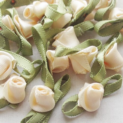 20 stuks mini satijnen lint, mooie linten, rozenapplicaties, huwelijksversiering: Beige