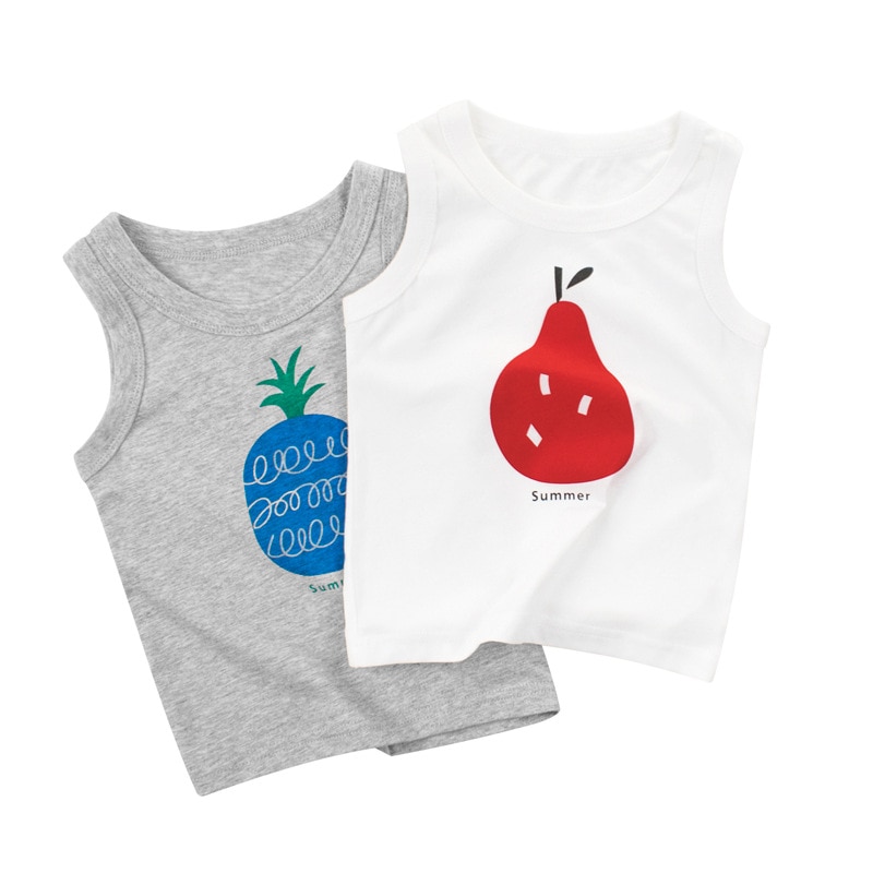 Børn vest undertøj baby dreng sommer vest bomuld o-hals ærmeløs tegneserie mønster toppe småbørn til 2-8 år baby drenge vest