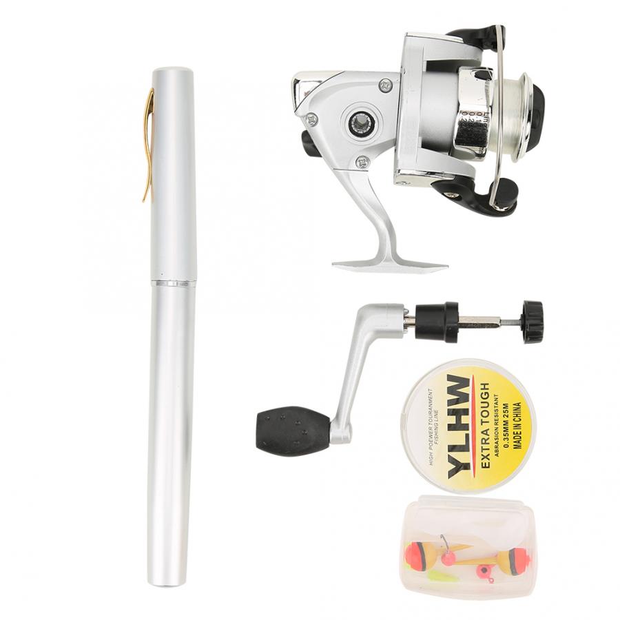 1m Portable Mini Pen Shape Fishing Rod Pocket Fishing Pole Rod with Line Spinning Reel Carp Fishing Rod Combo Fishing Tools Set: White