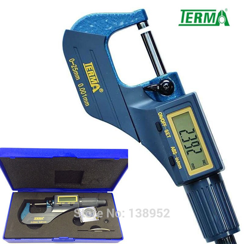 Terma merke 0-25mm 0.001mm mikron utvendig mikrometer elektronisk digital avlesningsmikrometer
