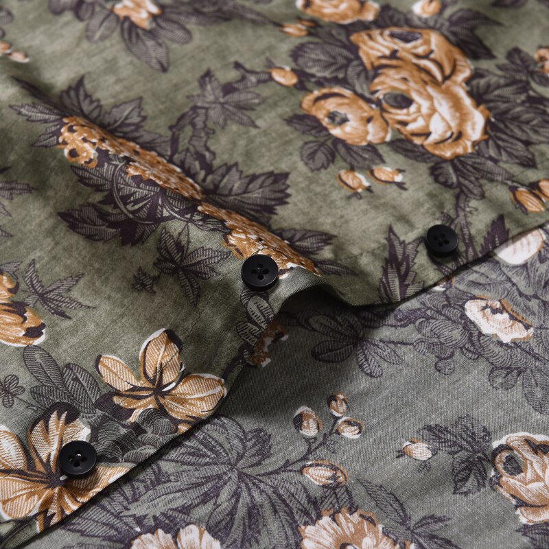 Herreblomstret langærmede blomstertrykt skjorteknap lukning komfortabel 100%  bomulds skjorter med standard pasform
