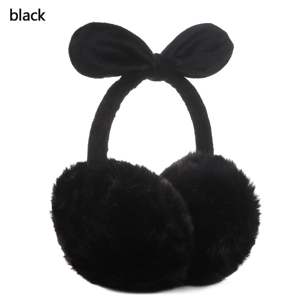 Winter Autumn Warm Faux Fur Earmuffs Cute Cat Ear Earflap Plush Earmuff for Girls Ladies Women Hairbands Ear Muffs: 1-black