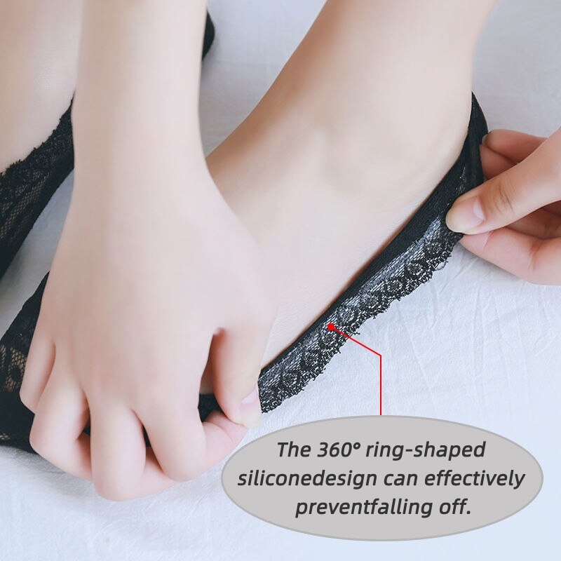 5 Pairs Vrouwen Kant Onzichtbare Sokken Siliconen Antislip Katoen Mode Sokjes Slippers Vrouwelijke Zomer Dunne No Show boot Sokken