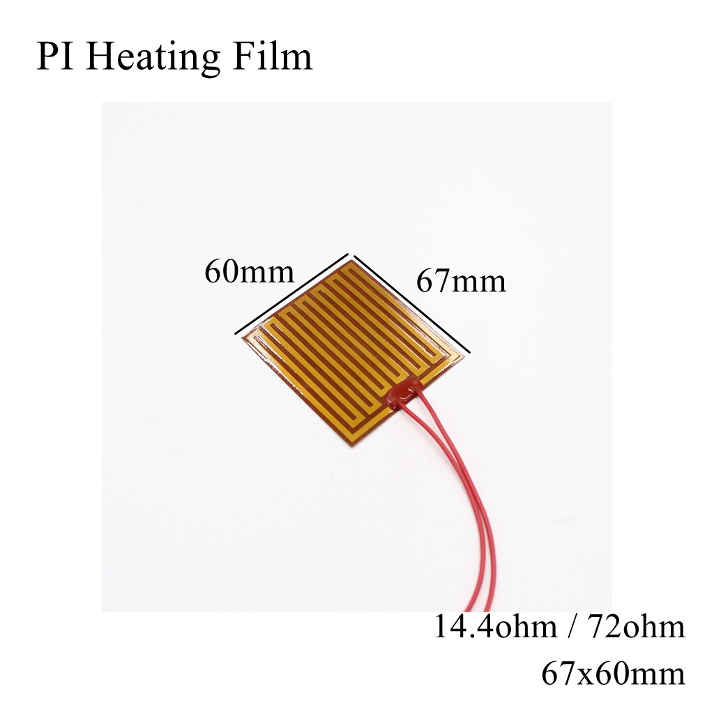 Film chauffant électrique 60x13mm, 5V 12V 24V 110V 220V PI, Film adhésif Polyimide, plaque chauffante électrique, tapis de panneau, feuille de carburant, huile moteur réservoir: 67x60mm