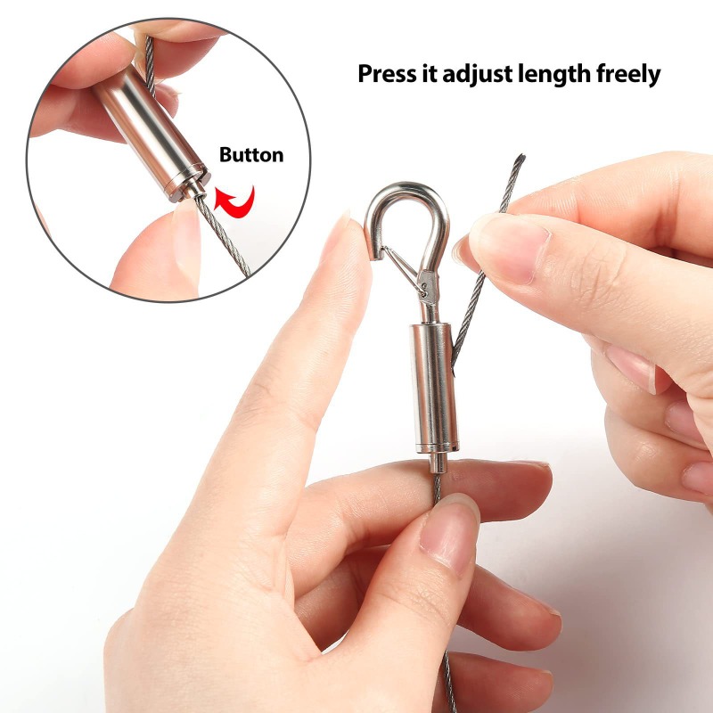 Adjustable Wire Rope Spring Hook Clothesline Picture Hanging Wire Stainless Steel Cable Supports Mirror Frame Set