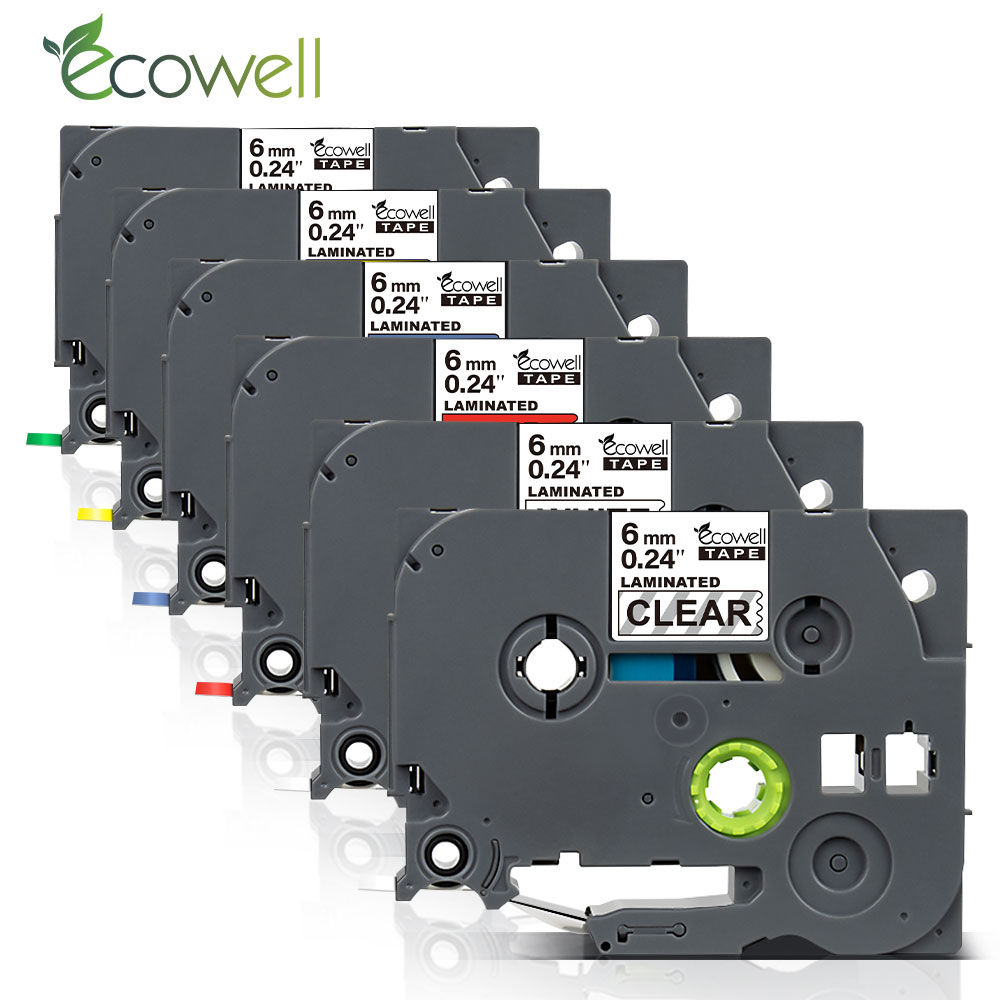 Ecowell 1 sztuk 6mm taśmój etykietowe tze-211 tz211 111 kompatybilny dla brat p-dotykać drukarki tz-211 tz tze211 tze 211 dla drukarka robić etykiet