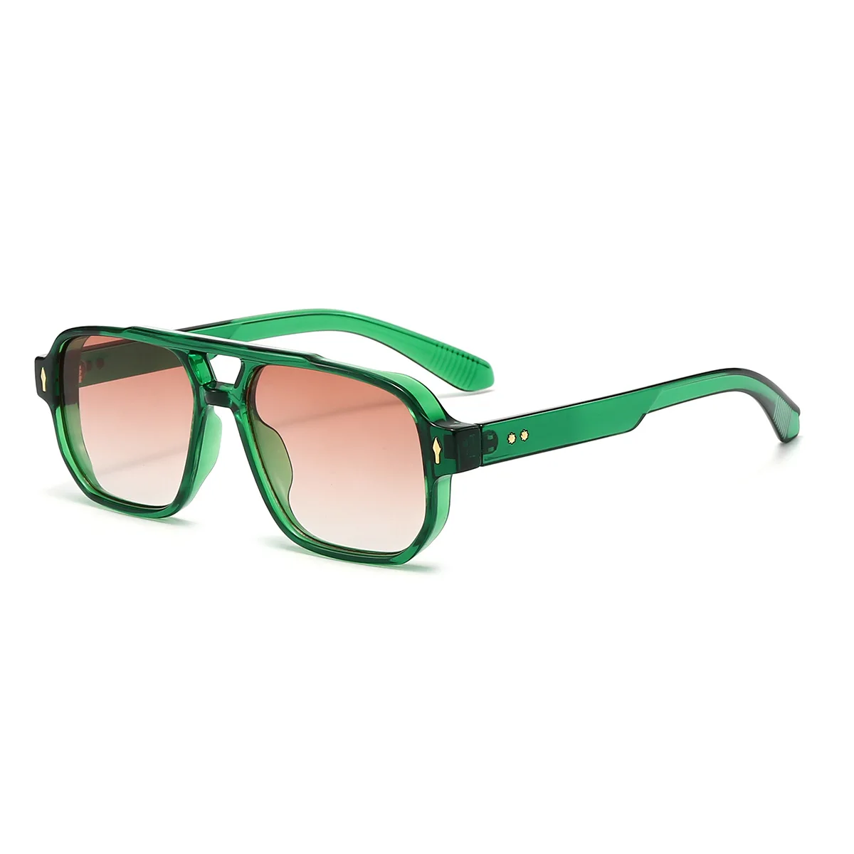 JNPCXI Vintage doble puente hombres gafas de sol cuadradas verde océano lente UV400 gafas mujeres tendencia remaches gafas de sol: Castaño
