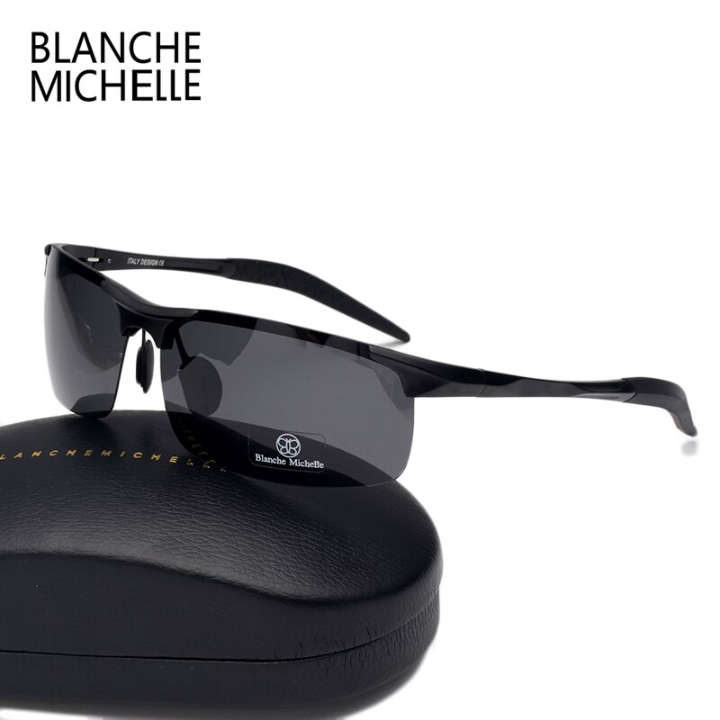 Lunettes de soleil de Sport en aluminium magnésium ultralégères de polarisées pour hommes UV400 rectangulaires or lunettes de soleil de conduite en plein air